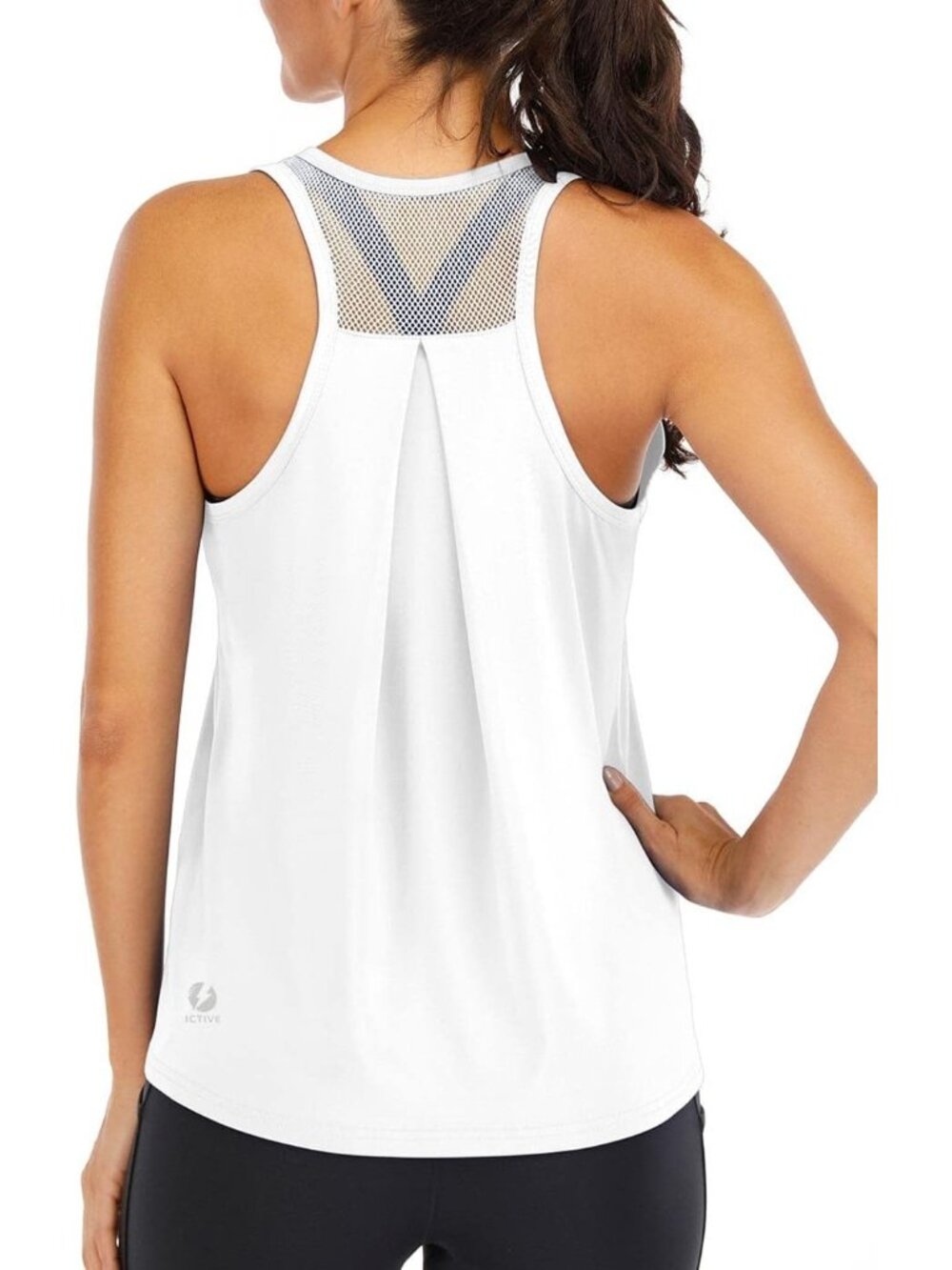 〽️Women White Loose Fit Racerback Mesh Backless Muscle Tank Workout Tops